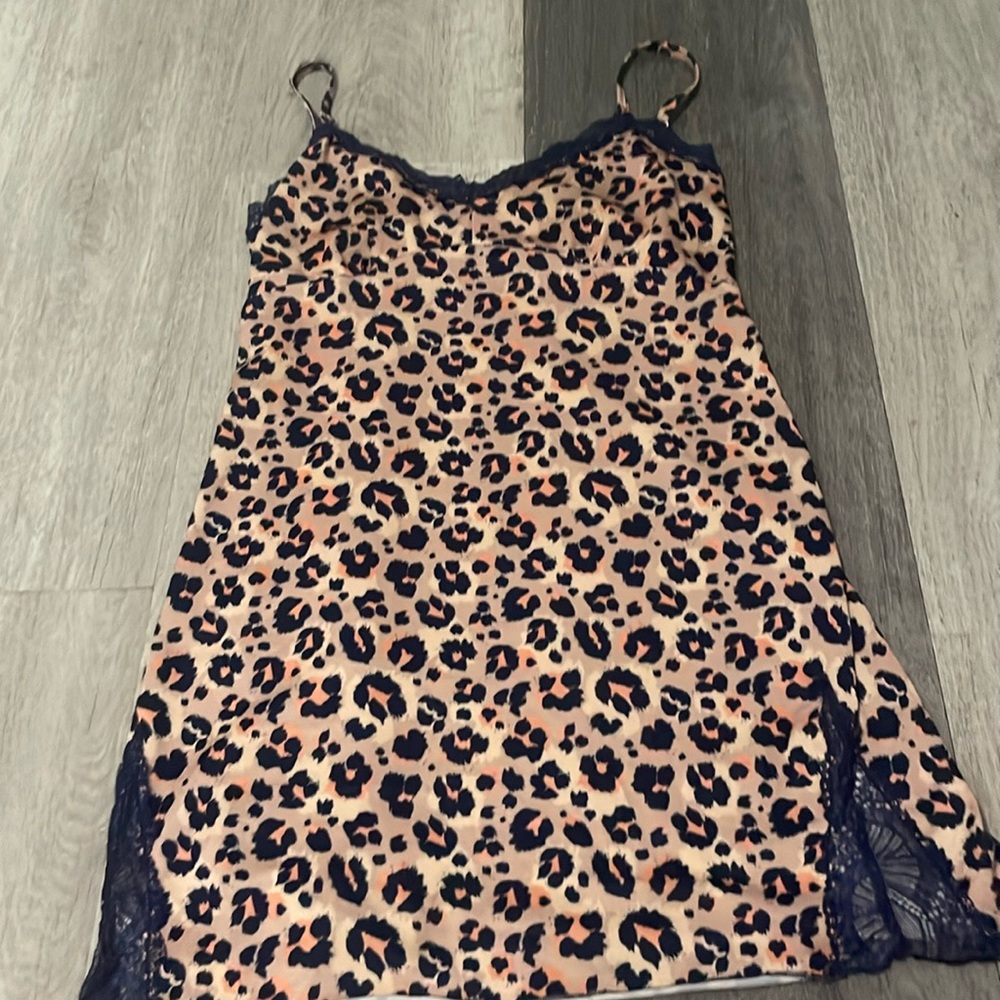 Leopard print lace slip dress